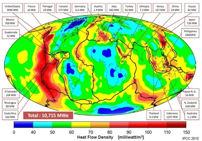 Mapa da energia geotrmica no mundo