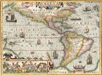 Mapa de Joducus Hondius, Amsterdan, 1606. Mais um belo exemplar da fina arte da cartografia do sculo XVII. O destaque  para o continente americano, embora esteja com alguns erros, s corrigidos nos anos posteriores. Ricamente ilustrado, traz os meridianos, os paralelos (Cncer e Capricrnio), o Equador e algumas ilhas do Oceano Pacfico.</br></br>Palavras-chave: Mapas. Cartografia. Continentes. Amrica. Meridianos. Paralelos. Linha do Equador. Joducus Hondius.