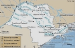 Mapa do estado So Paulo com seus principais rios. </br></br>Palavras-chave: Poltica. Espao Geogrfico. Territrio. Lugar. Pas. Mapa. Hidrografia. So Paulo.
