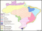 Mapa da Unesp sobre o relevo brasileiro, segundo a classificao de Aziz Ab'Saber, identificando os diversos tipos de relevo presentes no Brasil. </br></br> Palavras-chave: Mapas. Unesp. Brasil. Relevo. Aziz Ab'Saber.