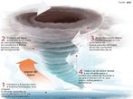 O esquema explica como se forma um furaco ou ciclone, fenmeno atmosfrico que conforme a energia liberada causa grandes estragos. </br></br> Palavras-chave: Furaco. Ciclone. Ventos. Tempestade. Destruio. Clima. Tempo. 
